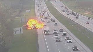 Vehicles catch fire after crash causes explosion on I-77 in Northeast Ohio