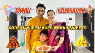 Korean wife making Indian sweet on Diwali | Diwali celebration in Pune 