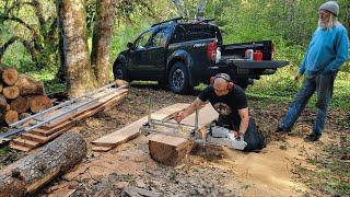 Chainsaw Milling Hemlock Logs at Neighbor Al's