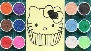 Hello Kitty sand painting toys / How to coloring Hello Kitty cupcake / Sand art / Learn colors