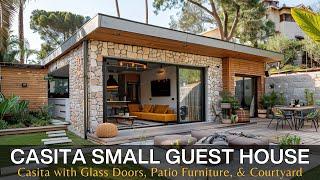 Small Guest House Casita with Sliding Glass Doors, Outdoor Patio Furniture, and Courtyard Garden