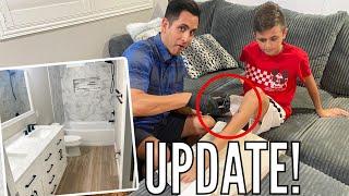 BIG UPDATE! - SURPRISE GIRLS' BATHROOM MAKEOVER & TY GETS 13 STITCHES REMOVED!