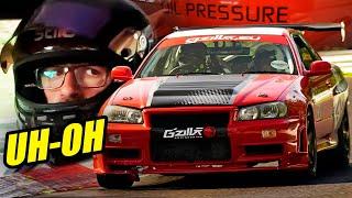 SCARY! Nissan Skyline R34 - NO ABS, NO TC, Sequential RWD. // Nürburgring