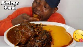 Asmr Goat Head Banga Peppersoup And Starch | Extreme Mukbang Best Social Eating