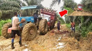 Landini Tractor helps Fully Loaded truck nearly Fall & tumble in mud Single handedly