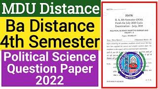 Mdu Ba Distance Political Science 4th semester Question Paper 2022 | Mdu Ba Political Science Paper