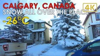 -26°C Freezing Cold and Driving Around NE Calgary Canada