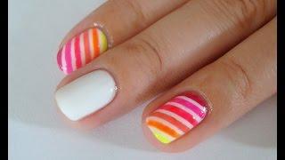 Pomysł na proste zdobienie: biel i neonowe paski || Simple nail art: white and neon stripes