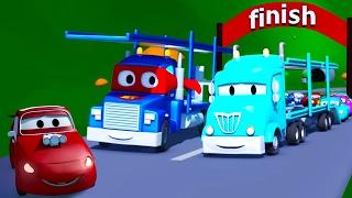 Carl el Super Camión y el Porta Autos en Auto City | Dibujos animados para niños