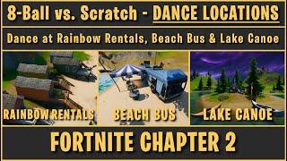 Fortnite Chapter 2 - Dance at Rainbow Rentals, Beach Bus & Lake Canoe - 8-Ball vs. Scratch Challenge