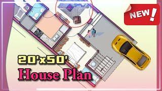 NEW: 20×50 house plan with car parking, 3bhk home design, 20’ by 50’ house map, 20*50 house design