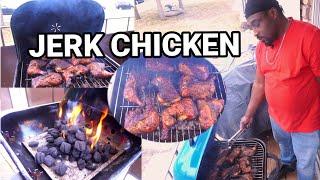 How to Make Jamaican Jerk Chicken on Charcoal Grill with Pimento Smoke