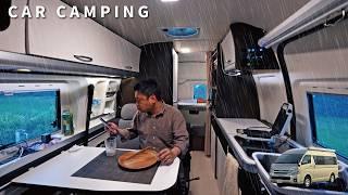 [Car camping in heavy rain] Alert level 4 torrential rain hits [Hiace camper]