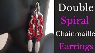 Double Spiral Chainmaille Earrings | Dangle Bead Earrings | Chain Mail Double Spiral Rope Weave