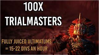 Loot from 100x Trialmasters - Fully juiced Ultimatum is 20+ divines an hour (Path of Exile 3.24)