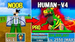 Beating Blox Fruits as Page One! T-Rex Noob to Pro Lvl 1 to Max & Full Human V4 Awakening!