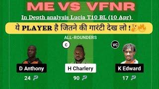 ME vs VFNR Dream11 Team Prediction St Lucia T10