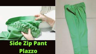 side zip pant plazzo with belt cutting and stitching