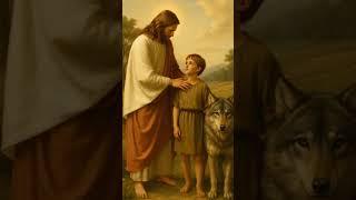 Jesus with his pet wolf and son #crucified #jesus #ai #wolf
