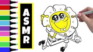 Speed Coloring ASMR SOUNDS SpongeBob SquarePants Flower Coloring Book Page | NO Talking