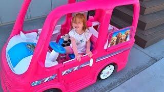 ULTIMATE BARBIE CAMPER!! Adley gets her FIRST Power Wheels! (car building routine)