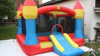 Bouncy castle inflating, bouncy castle setup, jumping castle happy hop