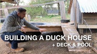   Building a Duck House w/Deck & Pool On The Farm (coop, pen, run)