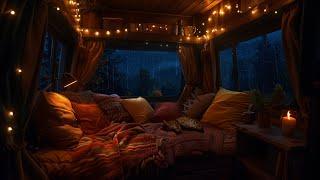 Thunderstorm in a Cozy Van - Rain, Lightning & Sleeping Cat | Night Ambience