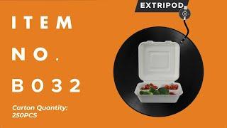 Extripod B032 9" x 9" 3-Compartment Lunch Box Sugarcane Fiber Bagasse