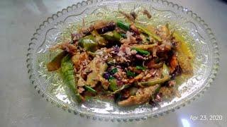 Stir Fry Brinjal  with Anchovies# Terung bulat masak dengan ikan bilis