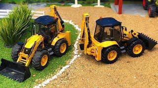 Bruder JCB Backhoe Tractor Excavators Truck Transport! Construction video for kids