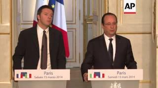 Hollande critical of upcoming Crimea referendum, Renzi on Euro