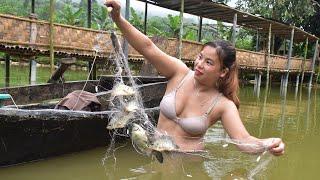 Building farm. New house made of bamboo, Stone and cement. Catch lots of fish \ Triệu Lâm Farm