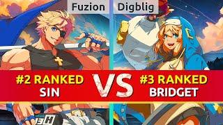 GGST ▰ Fuzion (#2 Ranked Sin) vs Digblig (#3 Ranked Bridget). High Level Gameplay