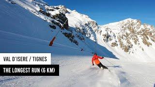 The longest run in Val d'Isere Tignes: Grande Motte glacier to Val Claret village (top to bottom).