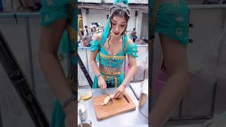 Beautiful Thai Lady Make Banana Pancake in Bangkok Thailand - Thai Street Food