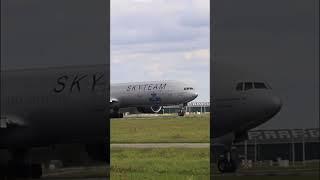 KLM Sky team livery Boeing 777-306 applying brakes after landing into Amsterdam Airport