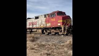 BNSF warbonnet 766 leads second on a windmill blade train #windmills #warbonnet #bnsf #shorts