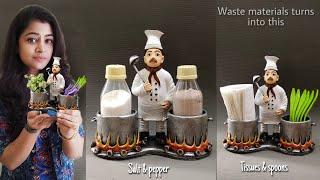 Medicine bottle crafts | Chef salt and pepper holder | Home decorating ideas | best out of waste