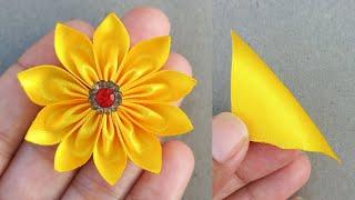 DIY: How to make Ribbon flowers / Satin Ribbon Rose / Amazing ribbon flower making tricks ...