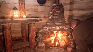 Big stone stove, Cozy Shelter building in the wilderness