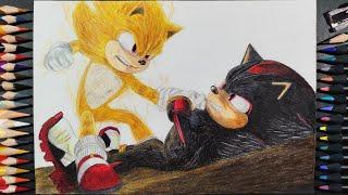 Dibujo a Super Sonic vs Shadow | Sonic 3 La película | Drawing Super Sonic vs Shadow