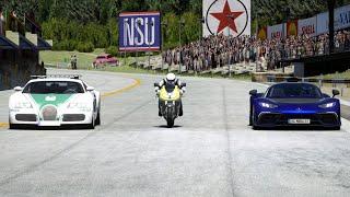 Suzuki TL1000R vs Bugatti Veyron Dubai Police Mercedes-AMG One at Old Spa