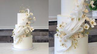 MODERN ART Inspired Wafer Paper Wave Cake with Wildflowers | Bridal Expo Demo Cake | Modern Cakes
