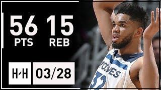 Karl-Anthony Towns UNREAL Career-HIGH Highlights vs Hawks (2018.03.28) - 56 Points, 15 Reb, BEAST!