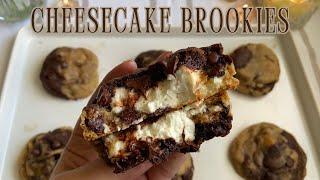 Soft Chocolate Chip Brownie Cheesecake Cookies  Brookies  Bake With Me