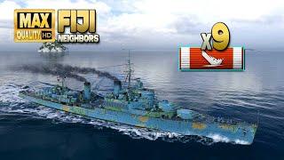 Cruiser Fiji: 9 ships destroyed on map Neighbors - World of Warships