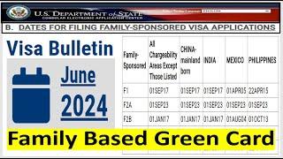 Visa Bulletin June 2024 for Family Based Green Card || F1, F2A, F2B, F3 and F4 Visas.