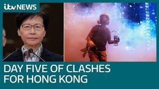 Protests and strikes lead to fifth consecutive day of rioting in Hong Kong | ITV News