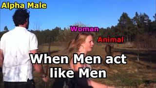 Man protects his woman from wild animal